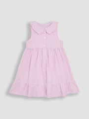 JoJo Maman Bébé Pink Seersucker Stripe Collar Button Through Dress - Image 1 of 3