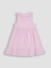 JoJo Maman Bébé Pink Seersucker Stripe Collar Button Through Dress - Image 2 of 3