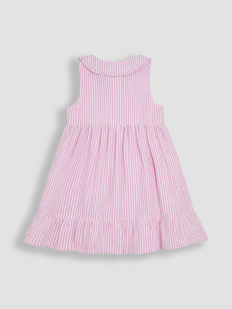 JoJo Maman Bébé Pink Seersucker Stripe Collar Button Through Dress - Image 2 of 3