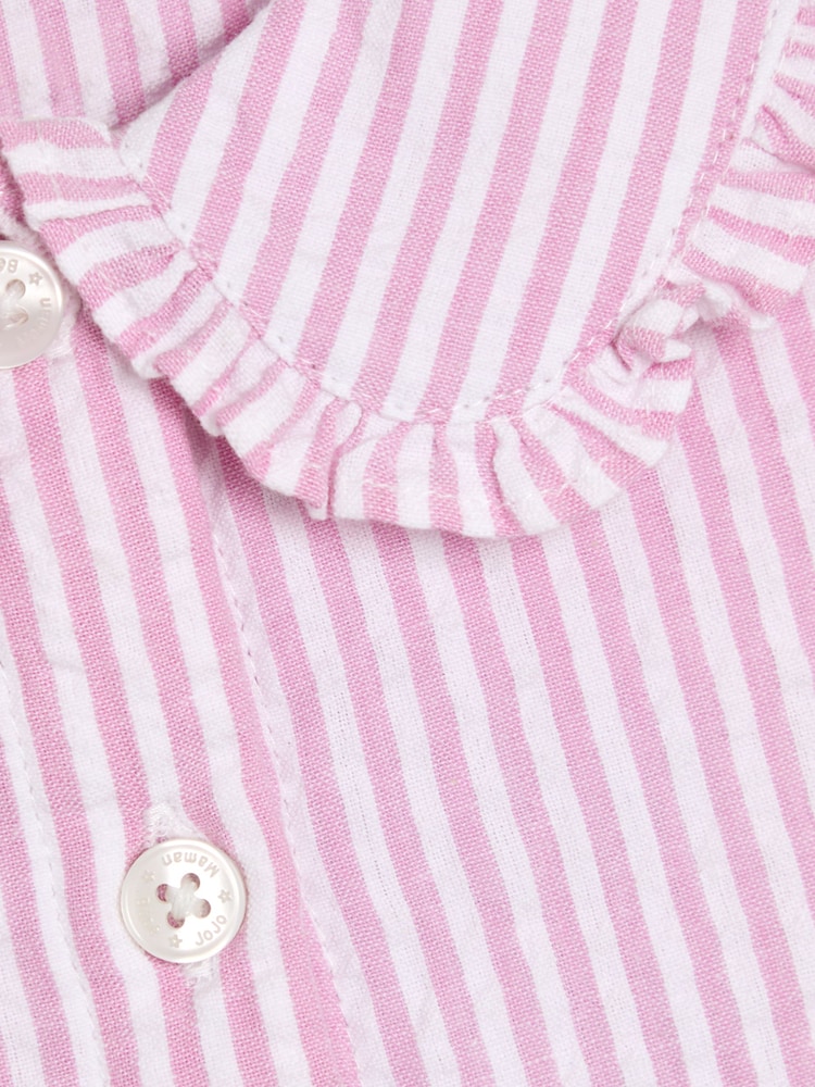 JoJo Maman Bébé Pink Seersucker Stripe Collar Button Through Dress - Image 3 of 3