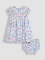 JoJo Maman Bébé Pink Cherry Ditsy Floral Smocked Woven 100% Cotton Dress - Image 1 of 5