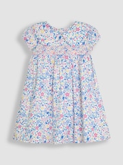 JoJo Maman Bébé Pink Cherry Ditsy Floral Smocked Woven 100% Cotton Dress - Image 2 of 5