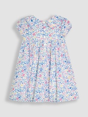 JoJo Maman Bébé Pink Cherry Ditsy Floral Smocked Woven 100% Cotton Dress - Image 3 of 5