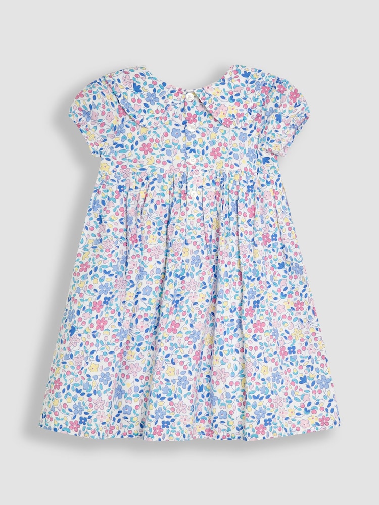 JoJo Maman Bébé Pink Cherry Ditsy Floral Smocked Woven 100% Cotton Dress - Image 3 of 5