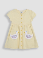 JoJo Maman Bébé Yellow Duck Pocket 100% Cotton Appliqué Button Through Dress - Image 1 of 2