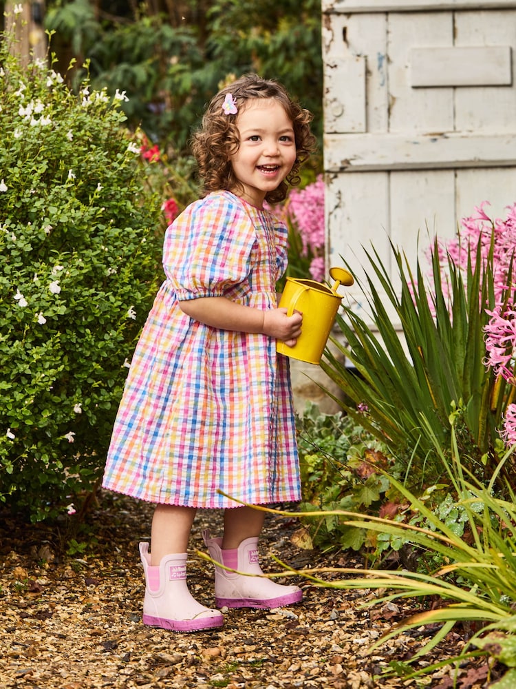 JoJo Maman Bébé Pink Gingham Balloon Sleeve Dress - Image 1 of 4