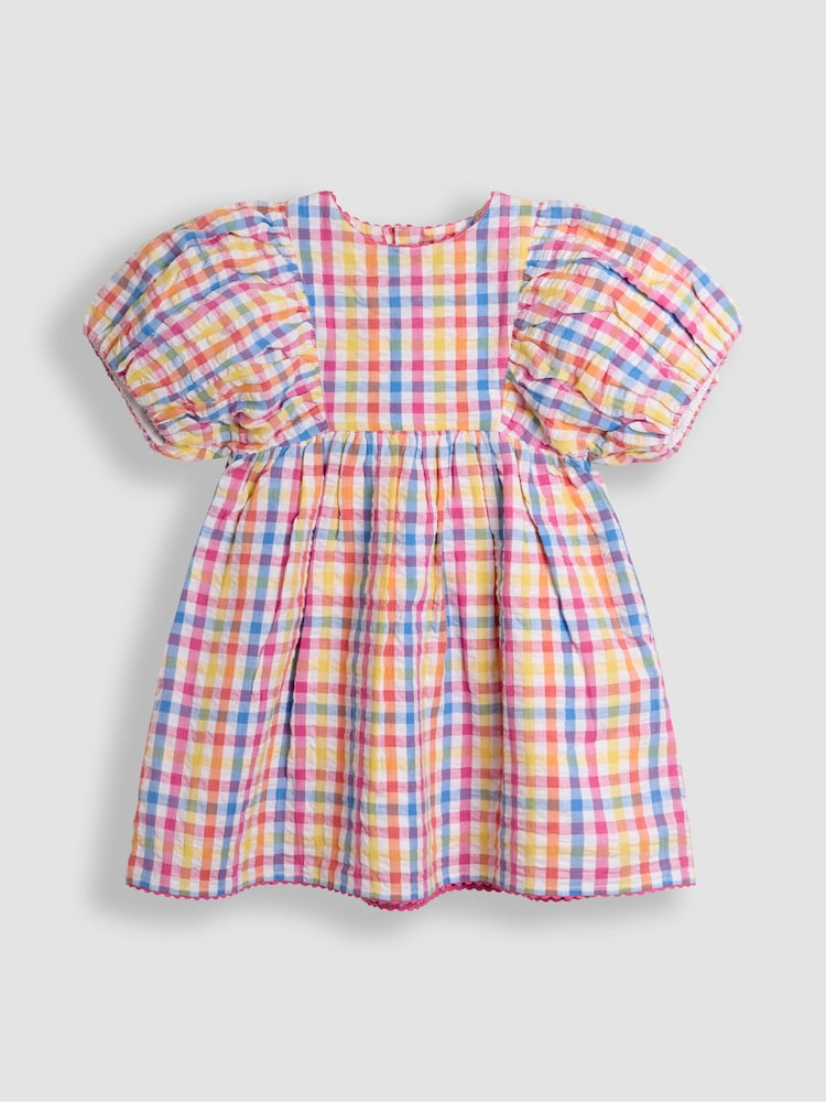 JoJo Maman Bébé Pink Gingham Balloon Sleeve Dress - Image 2 of 4