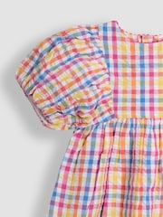 JoJo Maman Bébé Pink Gingham Balloon Sleeve Dress - Image 3 of 4