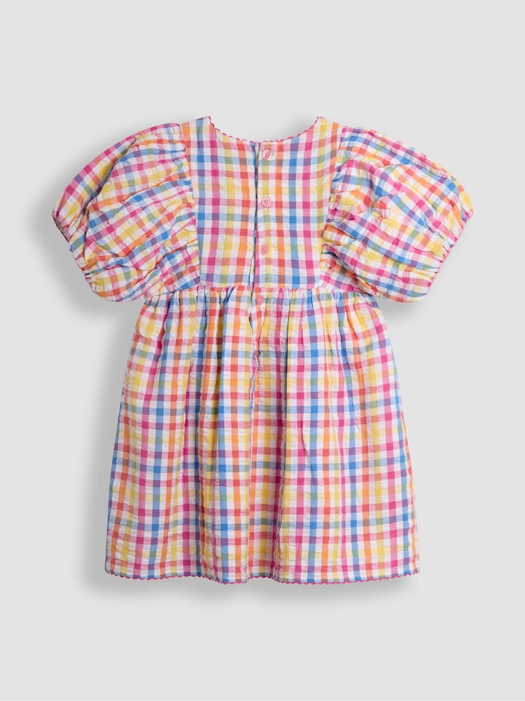JoJo Maman Bébé Pink Gingham Balloon Sleeve Dress - Image 4 of 4