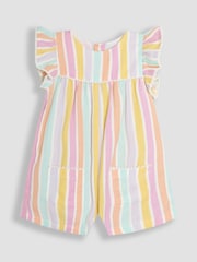 JoJo Maman Bébé Rainbow Stripe Frill Sleeve Playsuit - Image 1 of 3