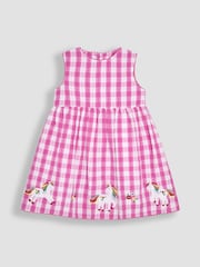 JoJo Maman Bébé Fuchsia Pink Unicorn Appliqué Gingham Summer Dress - Image 1 of 3