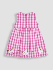 JoJo Maman Bébé Fuchsia Pink Unicorn Appliqué Gingham Summer Dress - Image 2 of 3