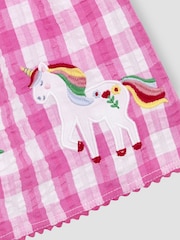 JoJo Maman Bébé Fuchsia Pink Unicorn Appliqué Gingham Summer Dress - Image 3 of 3