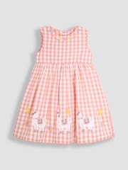 JoJo Maman Bébé Coral Pink Llama Appliqué Gingham Summer Dress - Image 1 of 3