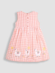 JoJo Maman Bébé Coral Pink Llama Appliqué Gingham Summer Dress - Image 2 of 3