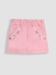 Pantalones cortos de algodón 100 % con dobladillo vuelto y bordados de sarga de JoJo Maman Bébé - Imagen 1 de 3