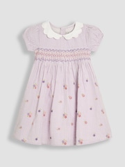JoJo Maman Bébé Lilac Purple Floral Seersucker Embroidered Smocked Dress - Image 2 of 5