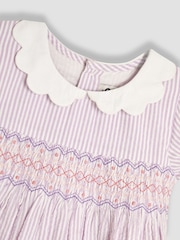 JoJo Maman Bébé Lilac Purple Floral Seersucker Embroidered Smocked Dress - Image 5 of 5