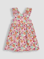 JoJo Maman Bébé Pink Jungle Floral Print Scallop Hem Sun Dress - Image 1 of 3