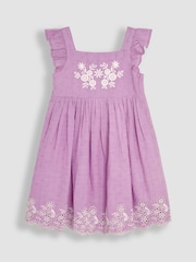 JoJo Maman Bébé Lilac Purple Broderie Frill Shoulder Dress - Image 1 of 4