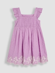 JoJo Maman Bébé Lilac Purple Broderie Frill Shoulder Dress - Image 2 of 4