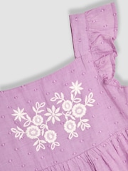JoJo Maman Bébé Lilac Purple Broderie Frill Shoulder Dress - Image 3 of 4