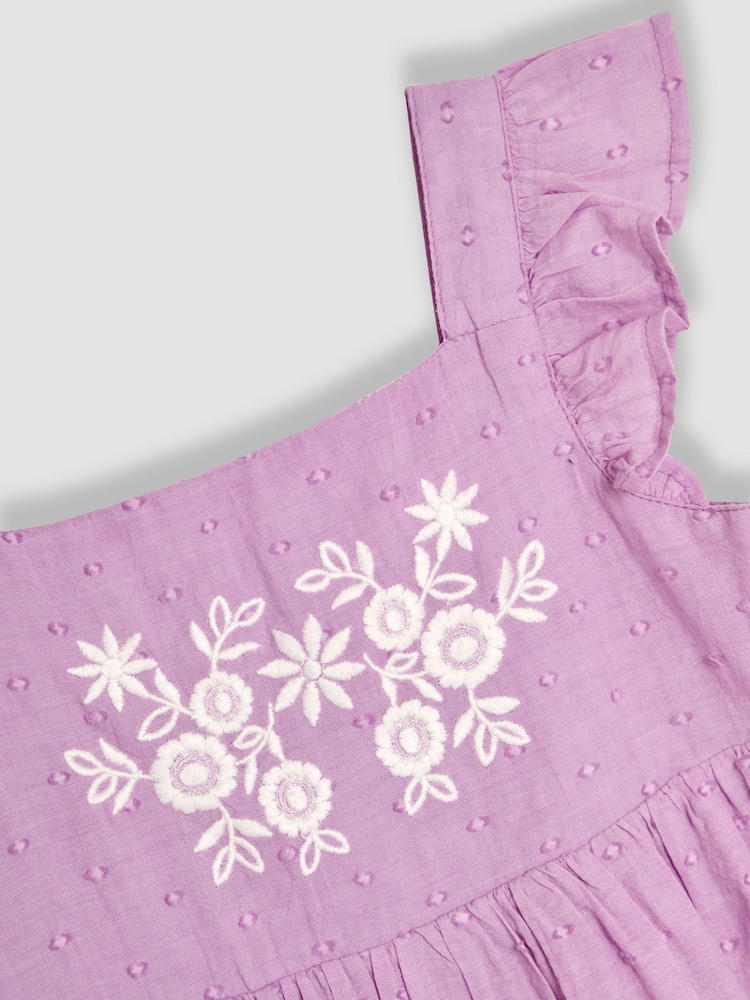 JoJo Maman Bébé Lilac Purple Broderie Frill Shoulder Dress - Image 3 of 4