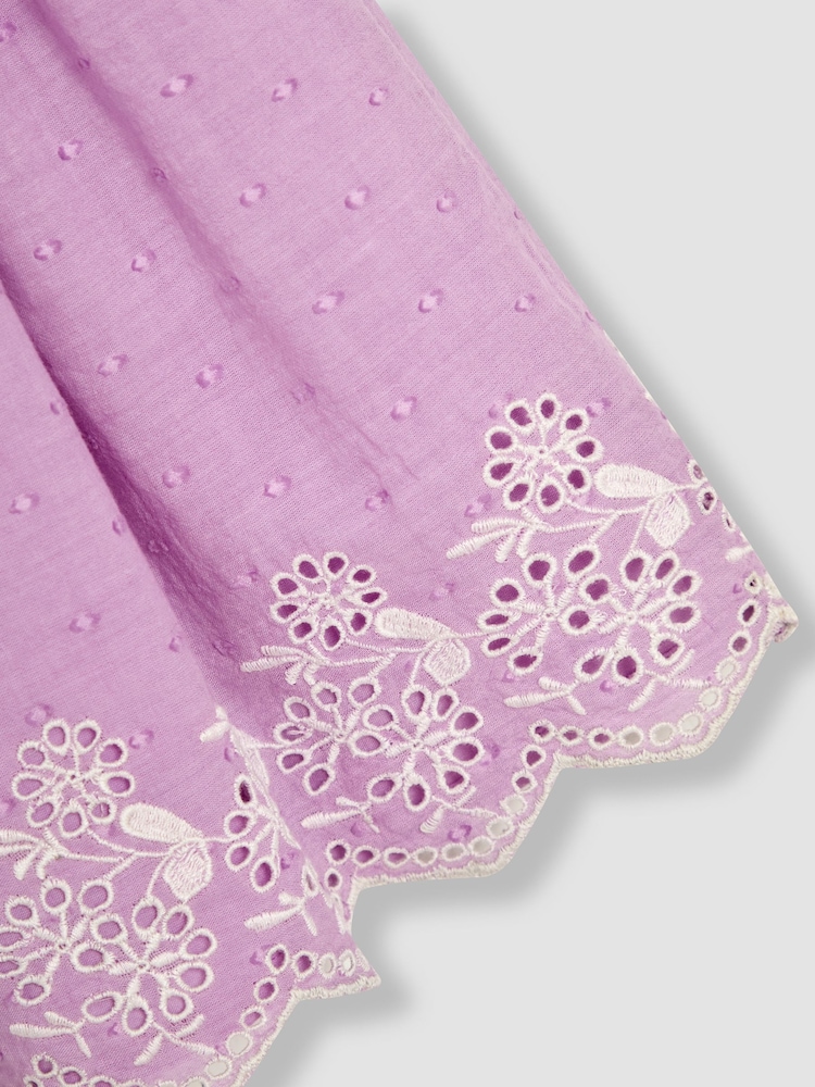JoJo Maman Bébé Lilac Purple Broderie Frill Shoulder Dress - Image 4 of 4