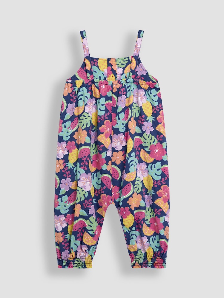 JoJo Maman Bébé Blue Fruit Floral Button Front Jumpsuit - Image 2 of 3