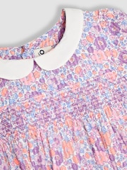 JoJo Maman Bébé Lilac Purple Tropical Floral Smocked Woven 100% Cotton Dress - Image 5 of 5