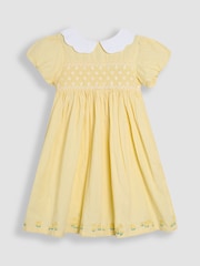 Keltainen - Jojo Maman Bébé Bud Kukallinen Printti; kuvio Brodeerattu Smocked Juhlamekot - Kuva 5 / 5