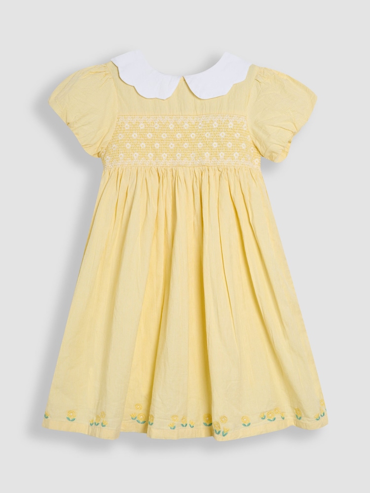 Keltainen - Jojo Maman Bébé Bud Kukallinen Printti; kuvio Brodeerattu Smocked Juhlamekot - Kuva 5 / 5