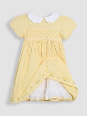 JoJo Maman Bébé Yellow Bud Floral Embroidered Smocked Party Dress - Image 6 of 9
