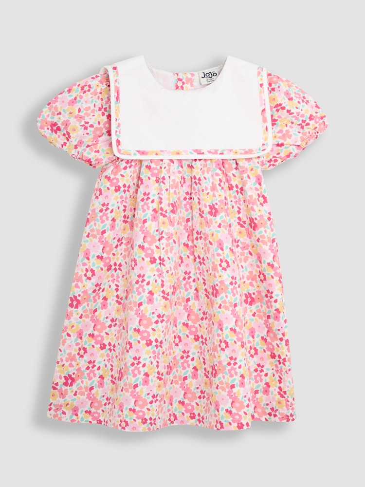 JoJo Maman Bébé Pink Baby Floral Print Sailor Party Dress - Image 1 of 3