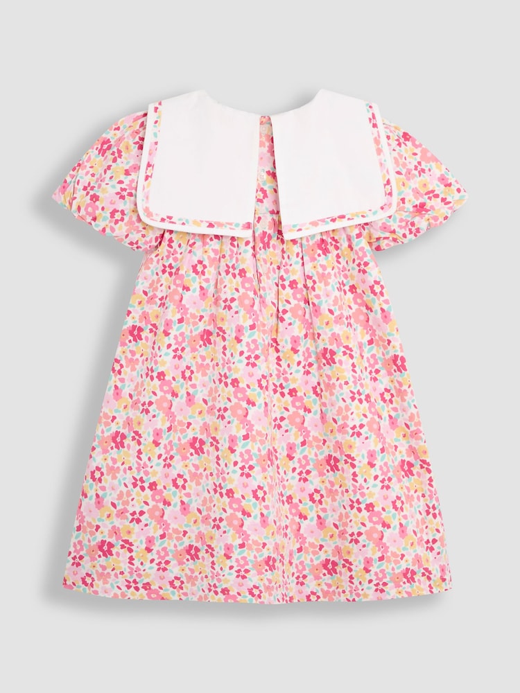 JoJo Maman Bébé Pink Baby Floral Print Sailor Party Dress - Image 2 of 3