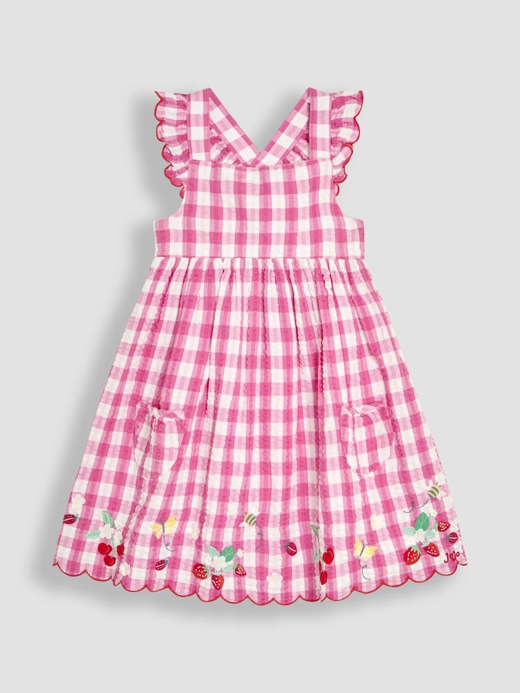 JoJo Maman Bébé Fuchsia Pink Butterfly Scallop Hem Sun Dress - Image 1 of 3
