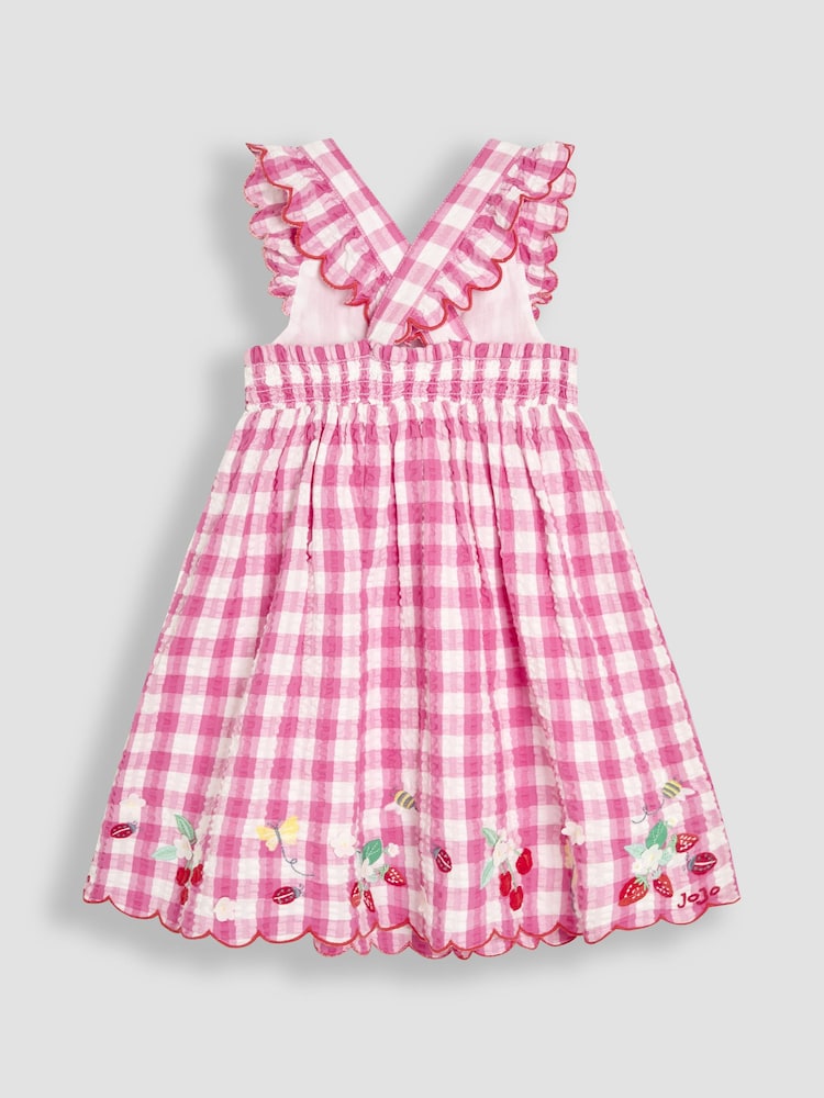 JoJo Maman Bébé Fuchsia Pink Butterfly Scallop Hem Sun Dress - Image 2 of 3