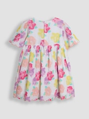 JoJo Maman Bébé Pink Tropical Floral Scallop Sleeve Dress - Image 2 of 3
