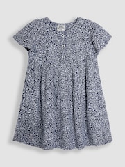 JoJo Maman Bébé Navy Blue Ditsy Floral Print Button Front Classic Dress - Image 1 of 3