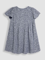 JoJo Maman Bébé Navy Blue Ditsy Floral Print Button Front Classic Dress - Image 2 of 3