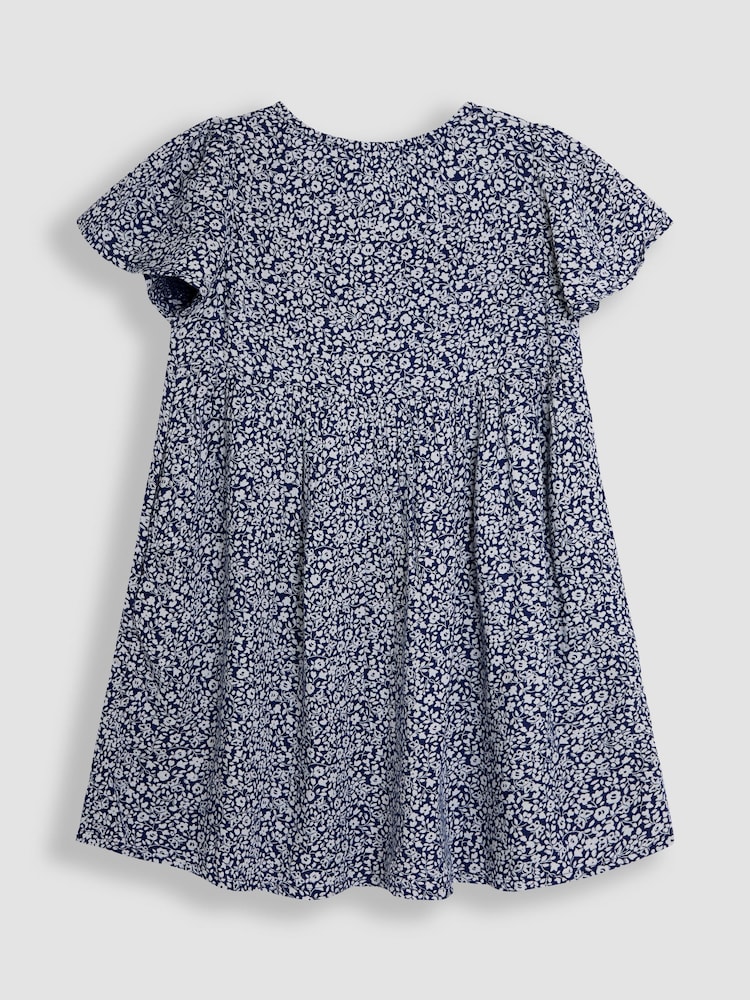 JoJo Maman Bébé Navy Blue Ditsy Floral Print Button Front Classic Dress - Image 2 of 3