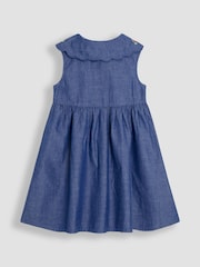 JoJo Maman Bébé Chambray Blue Embroidered Scallop Collar Button Through Dress - Image 2 of 4