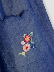 JoJo Maman Bébé Chambray Blue Embroidered Scallop Collar Button Through Dress - Image 4 of 4