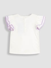 JoJo Maman Bébé Lilac Purple Gingham 2-Piece Embroidered Double Frill Sleeve T-Shirt & Shorts Set - Image 3 of 6