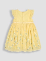 JoJo Maman Bébé Yellow Floral Ruffle Front Embroidered Tulle Party Dress - Image 2 of 3