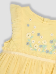 JoJo Maman Bébé Yellow Floral Ruffle Front Embroidered Tulle Party Dress - Image 3 of 3