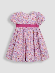 JoJo Maman Bébé Pink Floral Puff Sleeve Party Dress - Image 1 of 4