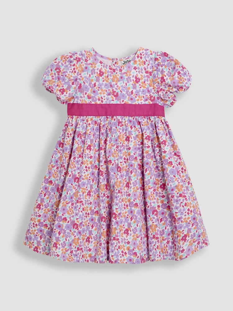 JoJo Maman Bébé Pink Floral Puff Sleeve Party Dress - Image 1 of 4