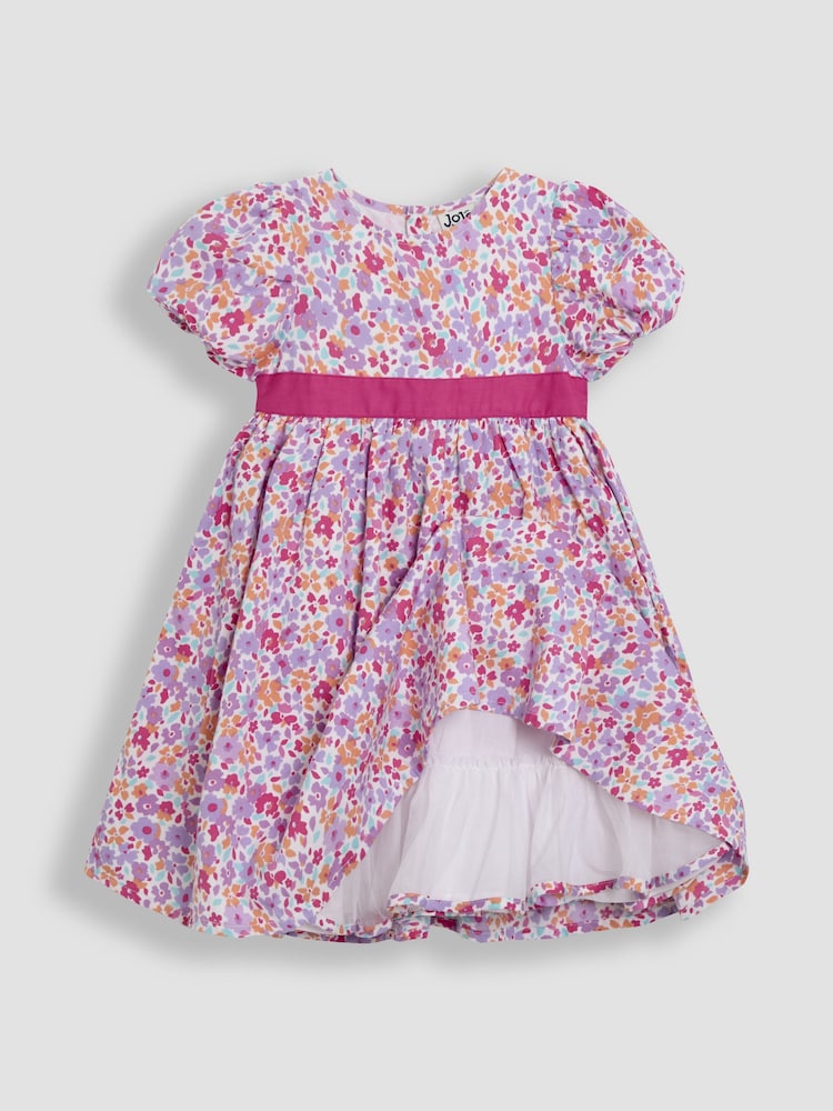 JoJo Maman Bébé Pink Floral Puff Sleeve Party Dress - Image 2 of 4