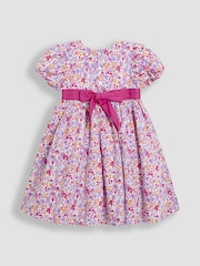 JoJo Maman Bébé Pink Floral Puff Sleeve Party Dress - Image 3 of 4